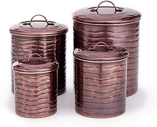 Old Dutch Antique Copper 'Wave' Canister Set, 4 Qt, 2 Qt, 1 Qt, 1 Qt