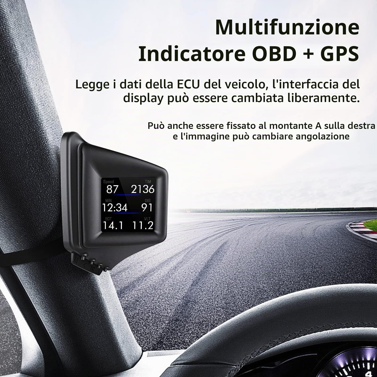 Head up Display per auto, schermo ruotabile dello strumento per auto, visualizzazione dei dati di guida, tachimetro GPS, OBD Car Head-up Display, adatto a tutte le auto