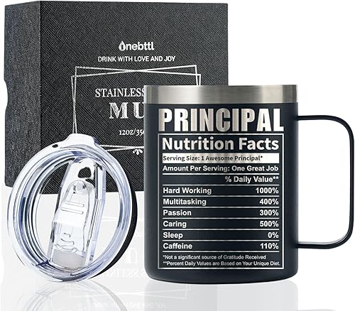 Onebttl Principal Gifts - Taza de café para mujeres y hombres, taza de acero inoxidable de 12 onzas  11.8 fl oz con tapa, el mejor regalo para el