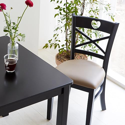 Miniatura 9 de Livinia Heart X-Back - Juego de 2 sillas de comedor con respaldo en forma de X, color roble malayo sólido tapizado de piel sintética, sillas