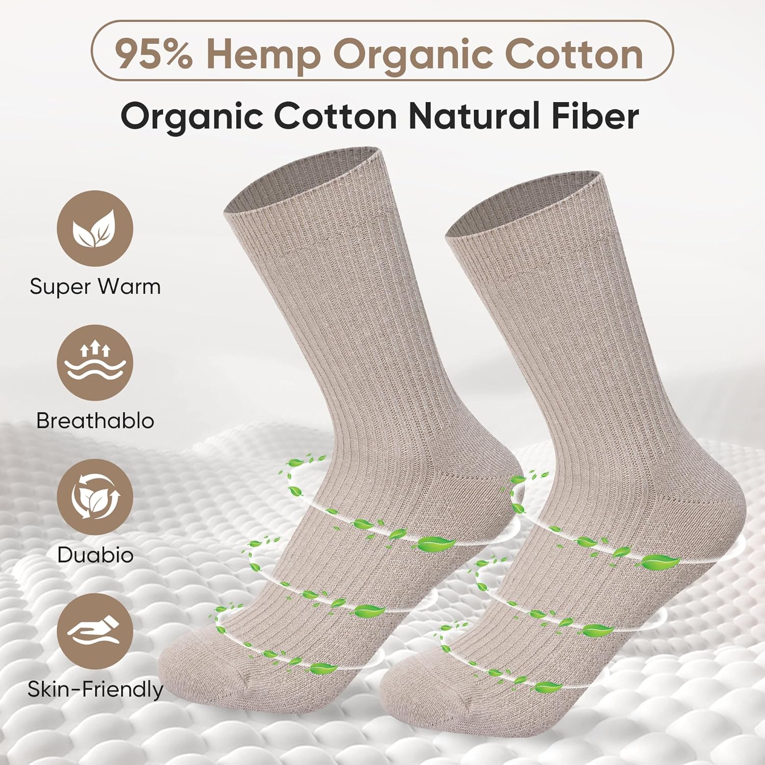 ] Unisex Natural Hemp Organic Cotton Socks, Comfy Breathable Casual Socks for Men & Women, 3 Pairs Crew Socks