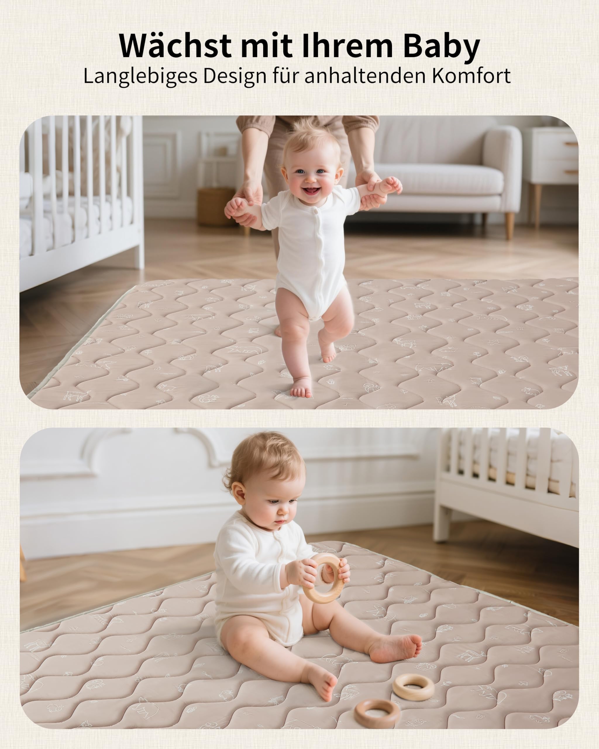 Fortella Krabbelmatte Baby Faltbar 120x120cm, Verdickte rutschfeste Krabbeldecke für Baby Schaumstoff, Spielmatte für Laufstall, Waschbare Spieldecke Kinderteppich Bodenmatte Babyzimmer (Waldbraun)