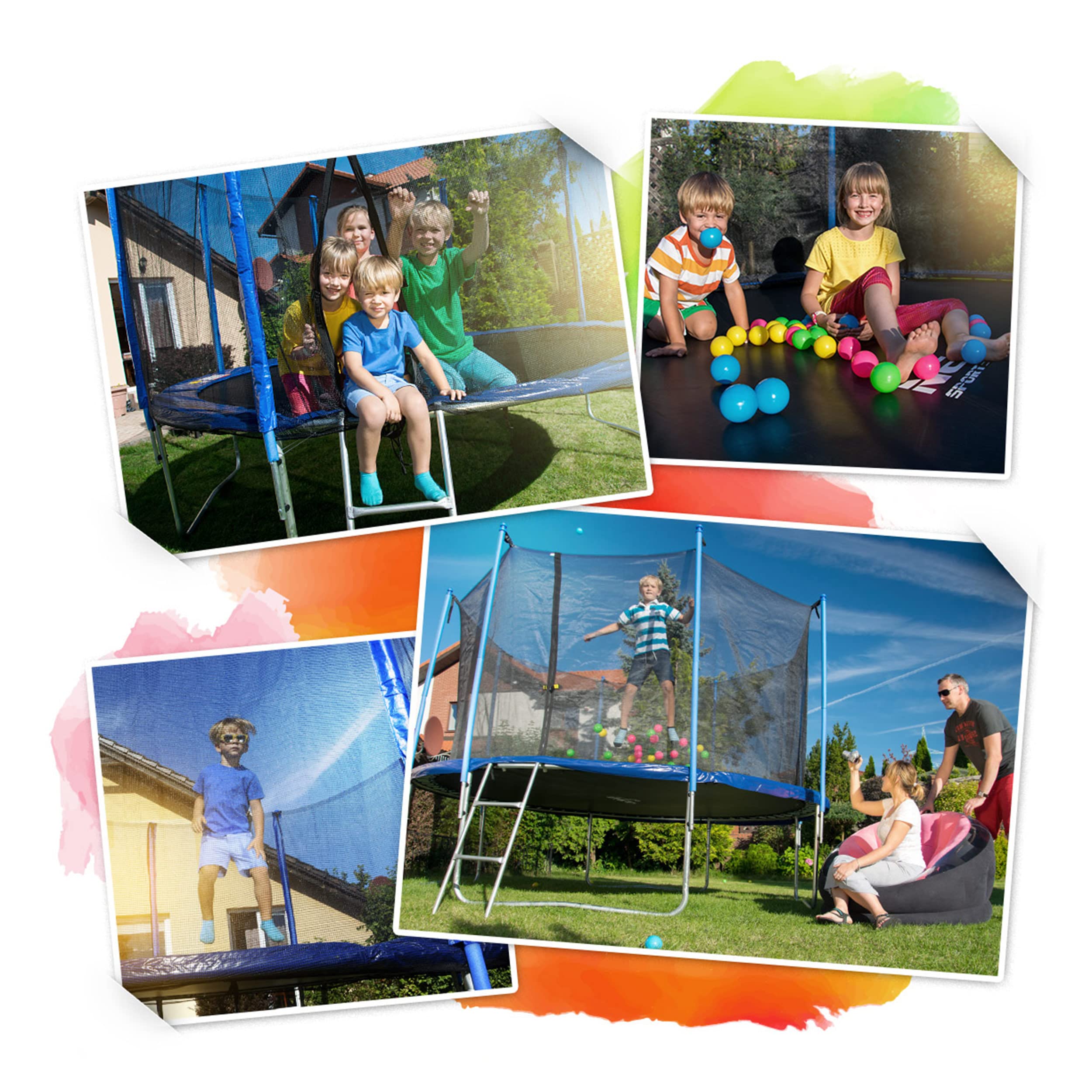Neo-Sport Trampolin Outdoor Kinder Kleine Gartentrampolin Sicherheitsnetz Außen Leiter Gepolsterte Stangen Wetterfest Rostfrei Blau Schwarz