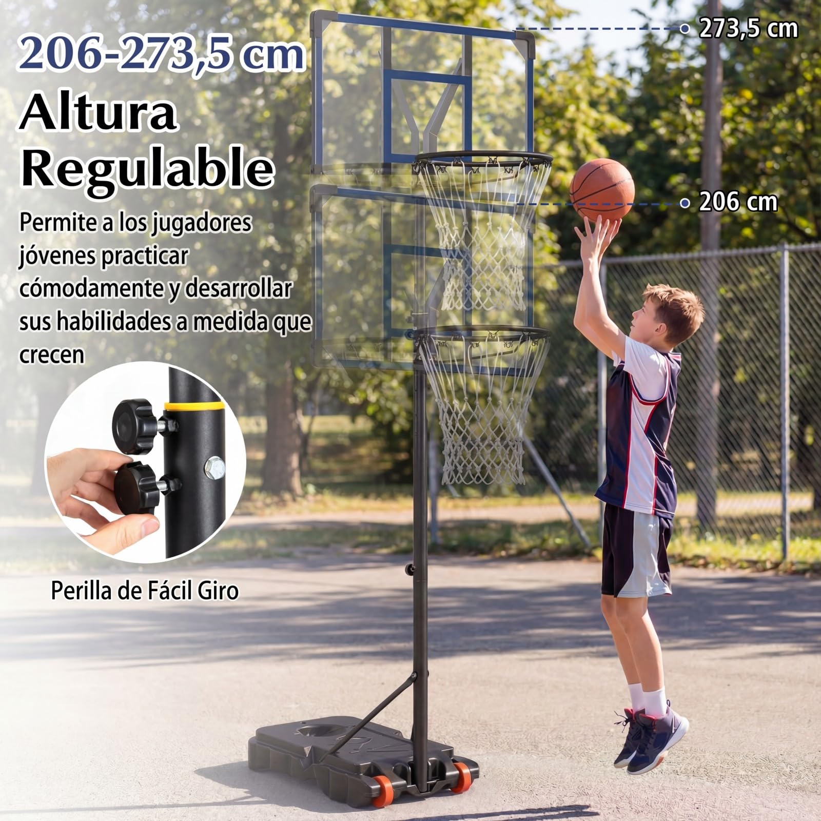 GYMAX Aro de Baloncesto para Niños, Canasta Ajustable, Altura Regulable, Base Rellenable con 2 Ruedas, Soporte para Interior y Exterior para Niños y Jóvenes
