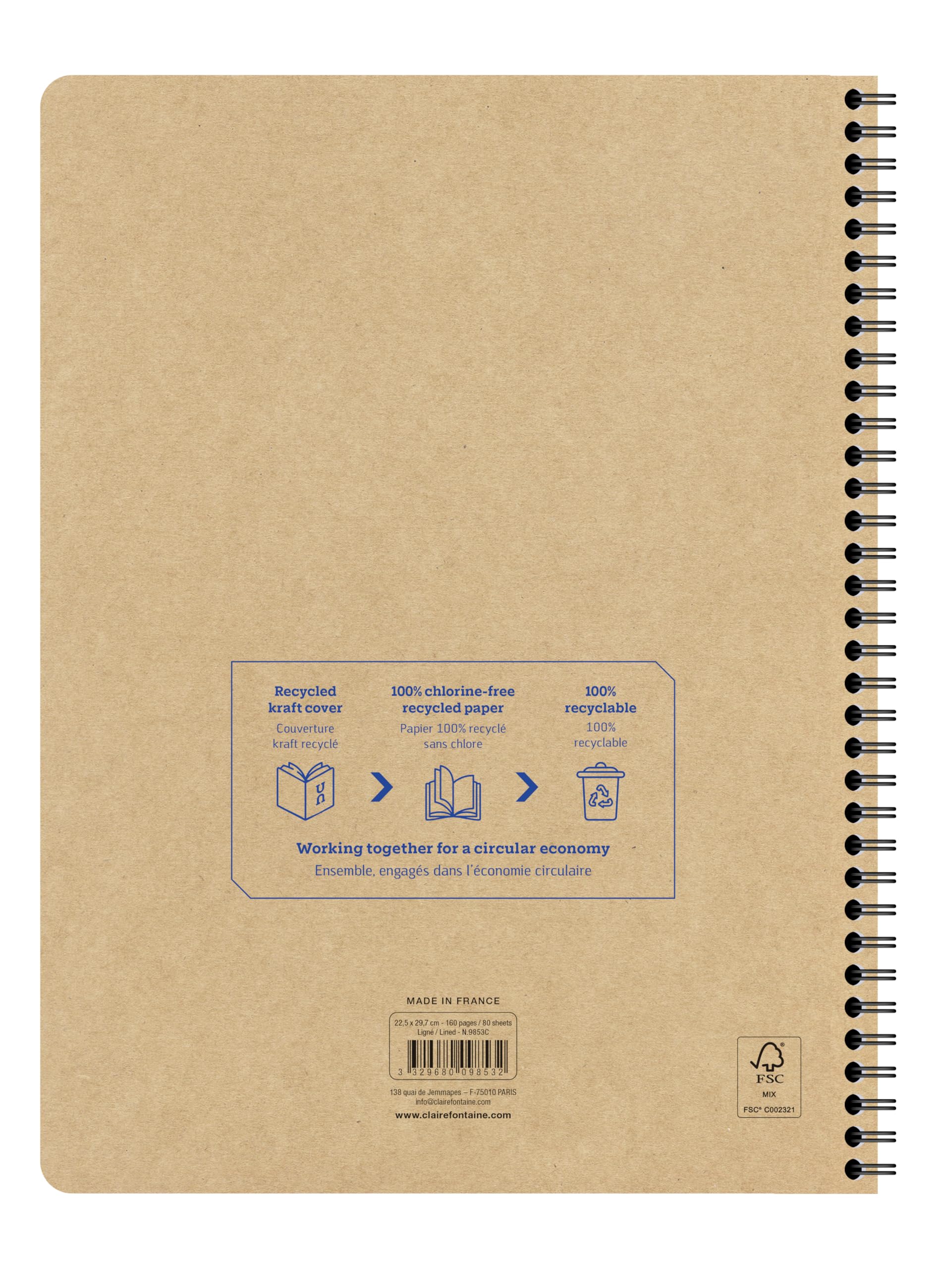 Clairefontaine 9853Cpack Lot 5 cahier spirale Uninotes A4 160p ligné Blanc
