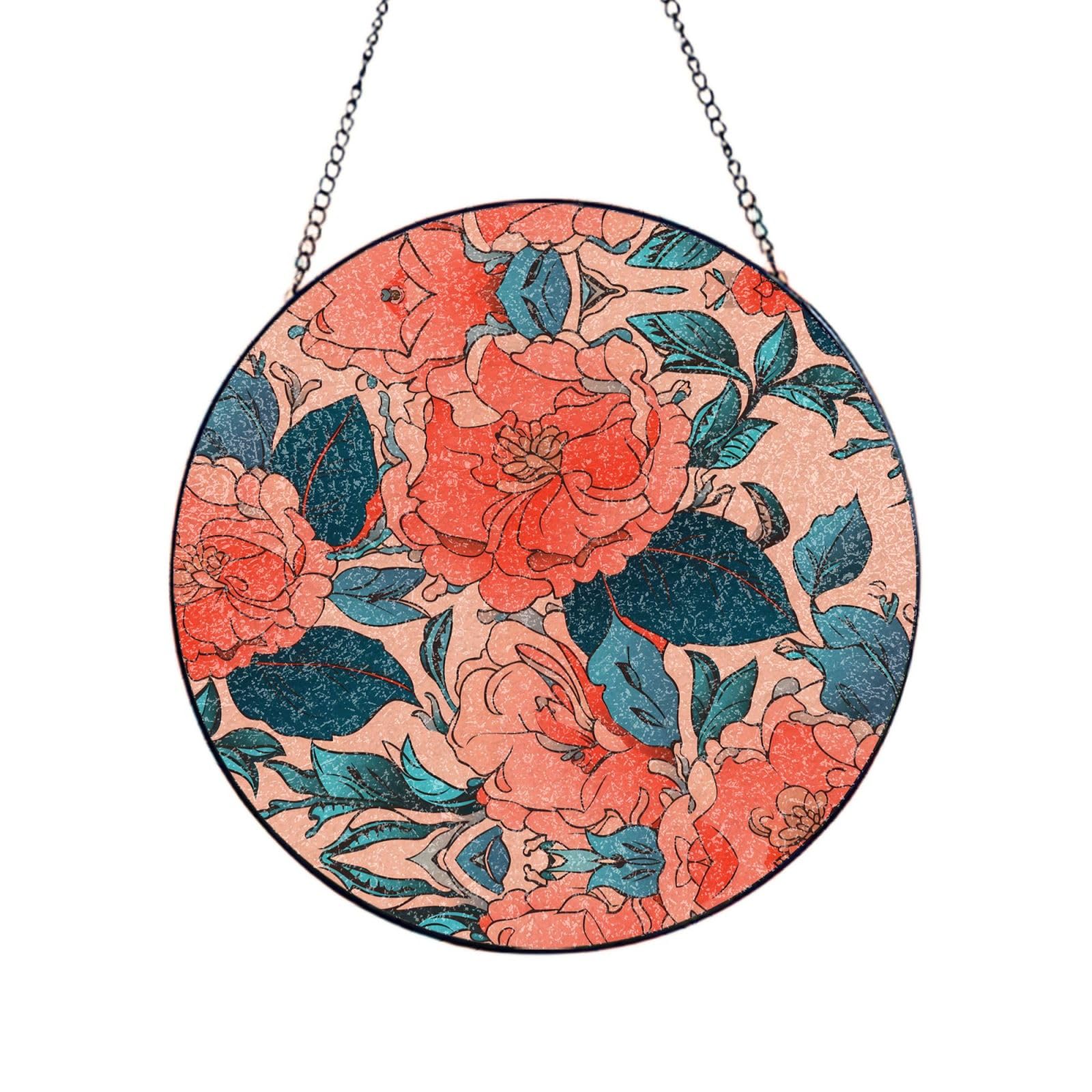 Phayah Blooming Dahlia Print Stained Glass Window Hanging Sun Catchers Decoration Mother'S Day Birthday Gifts For Home Garden Porch 10in（25cm）