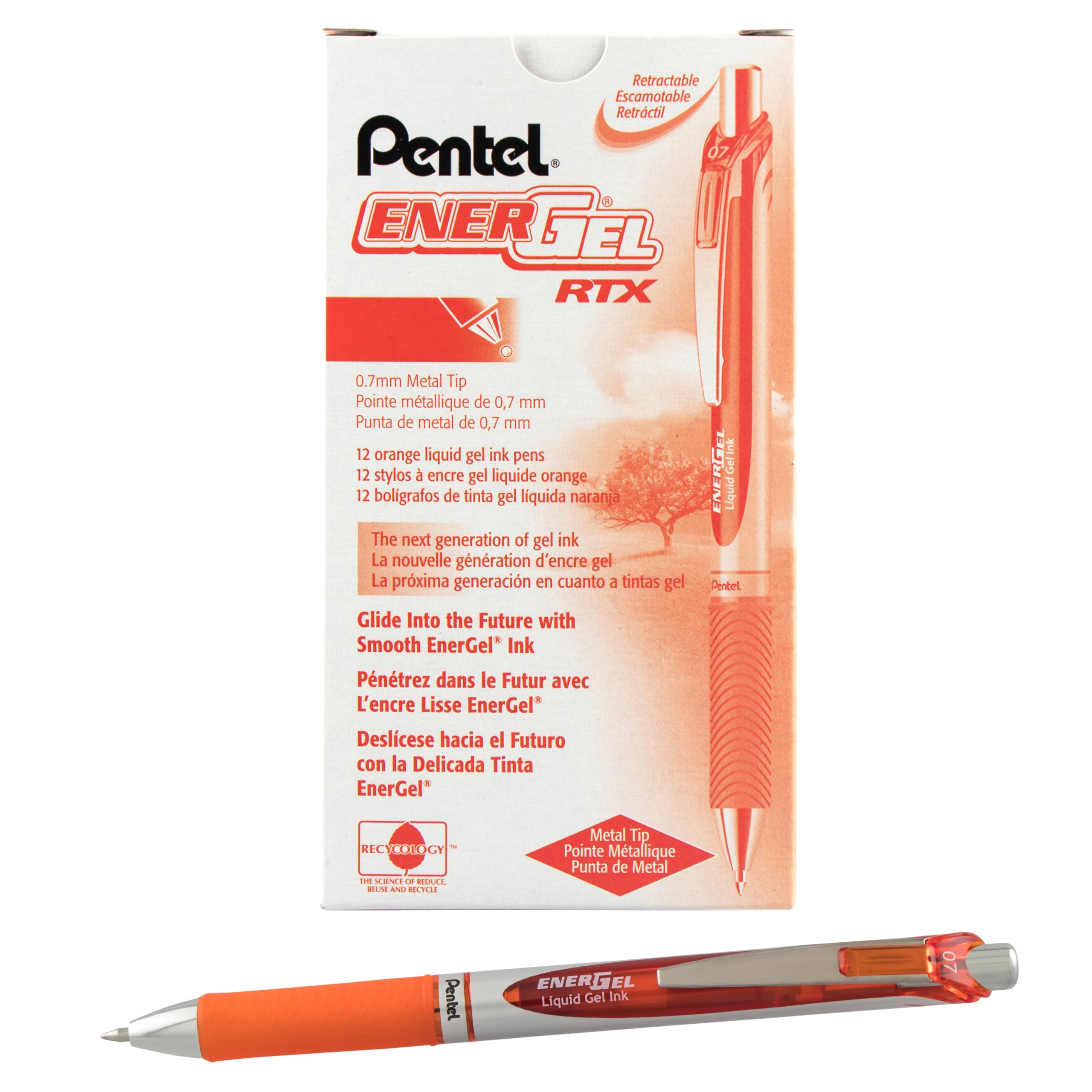 Pentel EnerGel XM BL77 Gelstift mit Druckmechanik, orange, 12er Pack