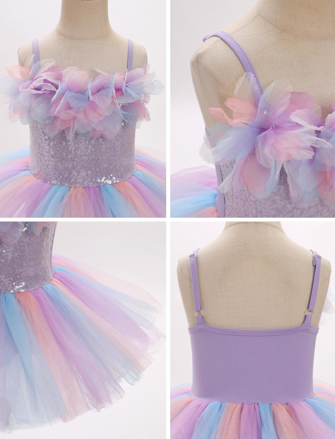 ODASDO Dance Leotard For Girls Toddler Kids Shiny Sequin Flower Camisole Dress Tutu Skirt Ballerina Dancewear - Image 6
