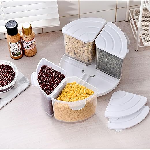 MosQuick® 4 in 1 containers for storage Rotating Kitchen Containers Set : Air tight containers for storage Plastic Containers for Kitchen Storage - Ideal Pulses storage containers & Rice container