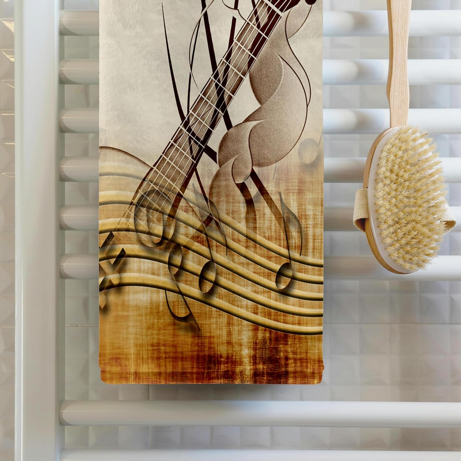 3dRose Brown Grunge Music Note Background with Electric Guitar Art 22x30 Bath Hand Pool Towel