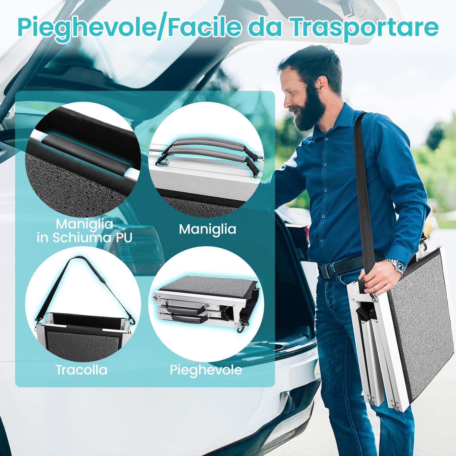 DAISTERN da BSWAY Rampa Auto per Cani Pieghevole 170cm x 44cm, Scaletta Pedana Auto Cane con Superficie Antiscivolo, Telaio Metallo Alluminio, Ideale per Auto SUV Camion Letto, Portata Massima 129KG