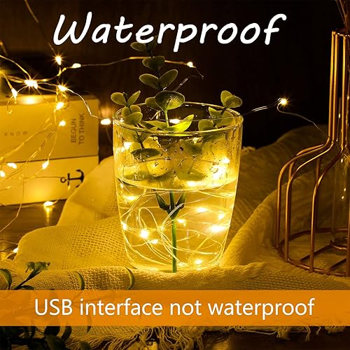Miniatura 10 de Macarrie Guirnalda de luces USB de 33 pies con 100 luces LED alimentadas para interiores y exteriores, boda, fiesta, árbol, hogar, festival,
