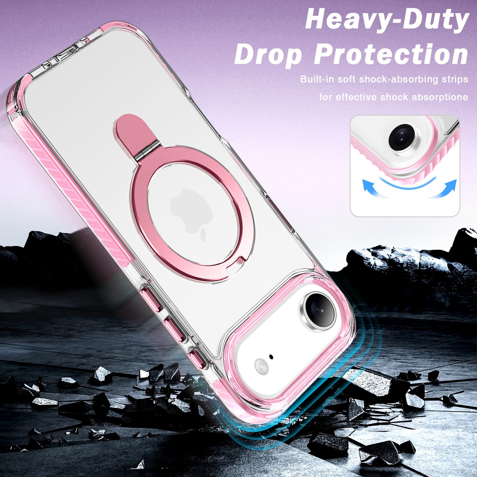 Coque magnétique transparente pour iPhone 17 Plus avec anneau de
