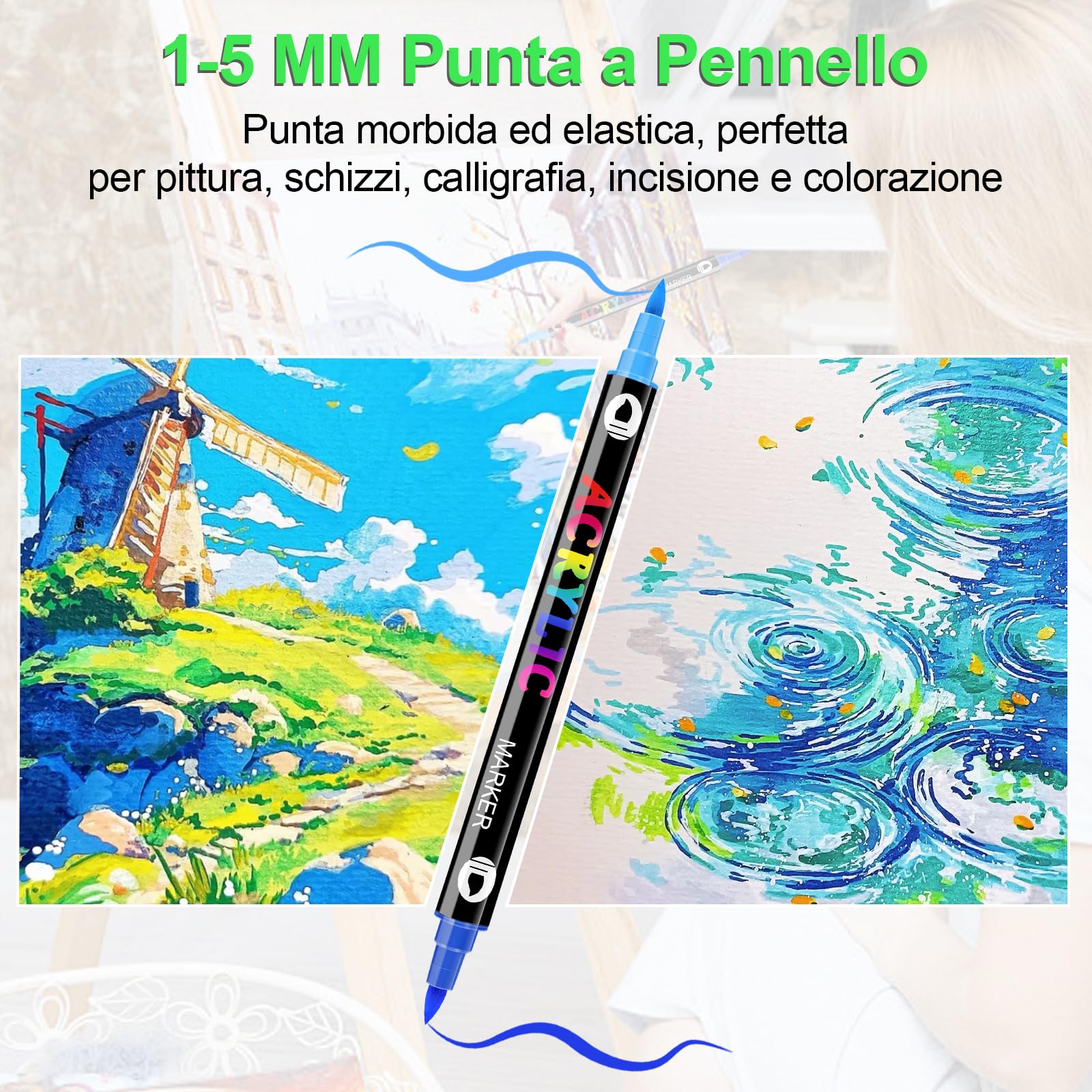 168 Colori Pennarelli Acrilici Doppia Punta,Set Pennarelli Professionali | Punta fine e Media,Acrylic Marker Ad Acqua per Dipingere Sassi, Colorazione, Legno, Vetro, Tessuti, Pittura