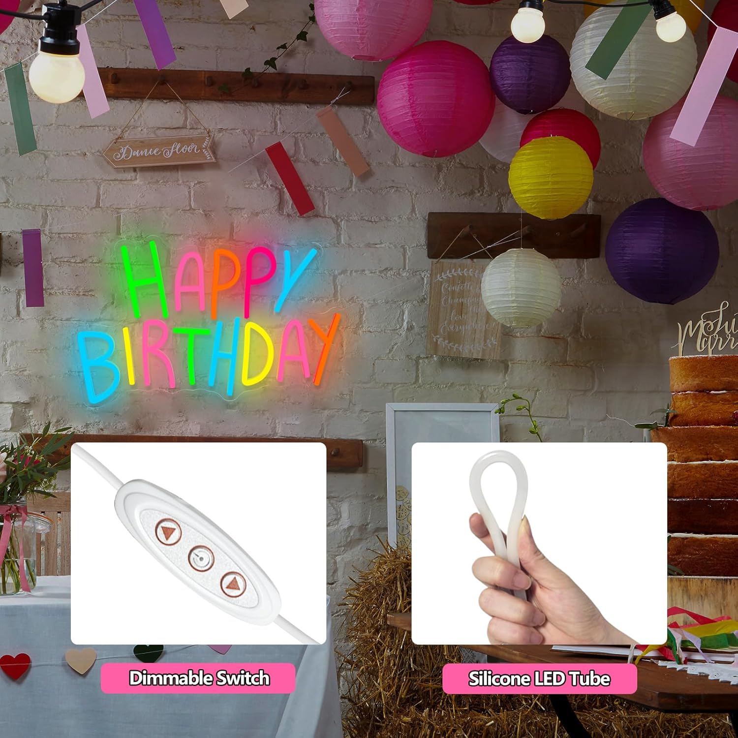 Happy Birthday Neon Sign for Wall Decor, Colorful Happy Birthday Neon Lights, LED Birthday Neon Light for Backdrop, Neon Birthday Signs for Bedroom Bar Cafe Party Any Ages Bday Celebration Decoration - Image 5