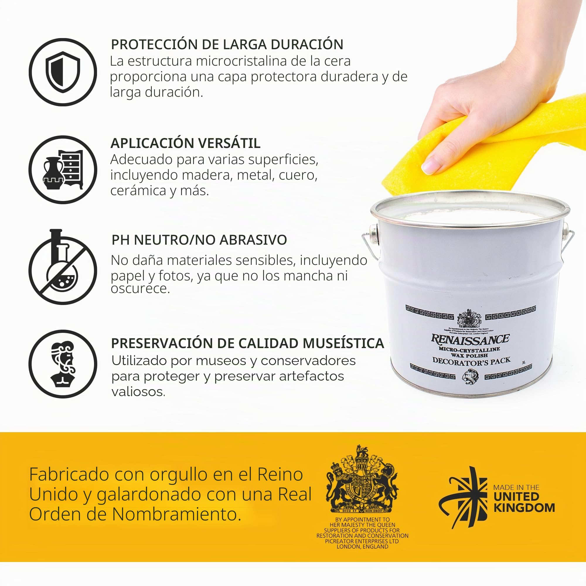 RENAISSANCE Cera y abrillantador de Madera renacentista, 3 litros, Cera Transparente para Muebles, Madera de Roble y restauración Antigua, Cuidado y restauración de la Madera