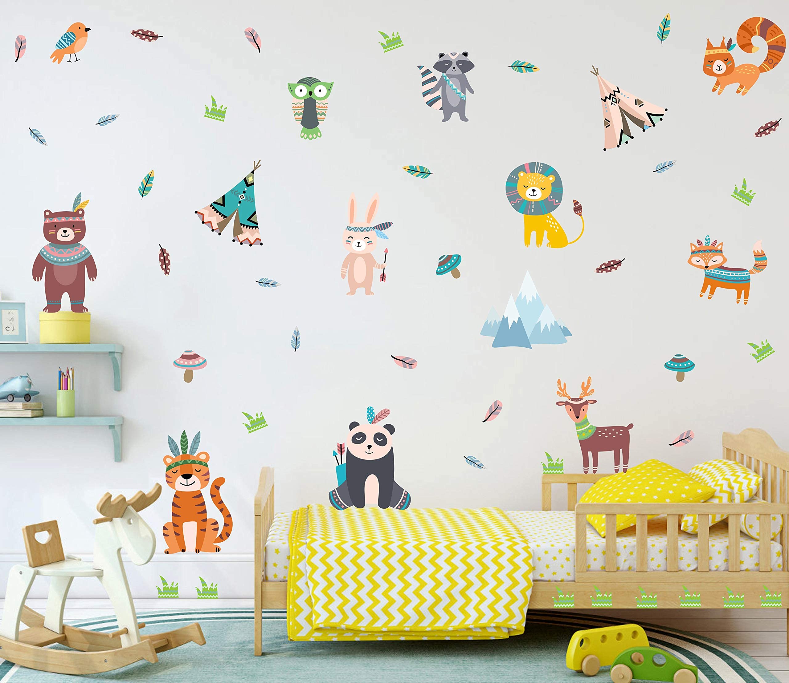 TOARTI Jungle Animal Wall Stickers, Tiger Panda Lion Zoo Wall Decals,  Cartoon Animal Wall Stickers, Rabbit Deer Cartoon Wall Art Stickers for  Nursery