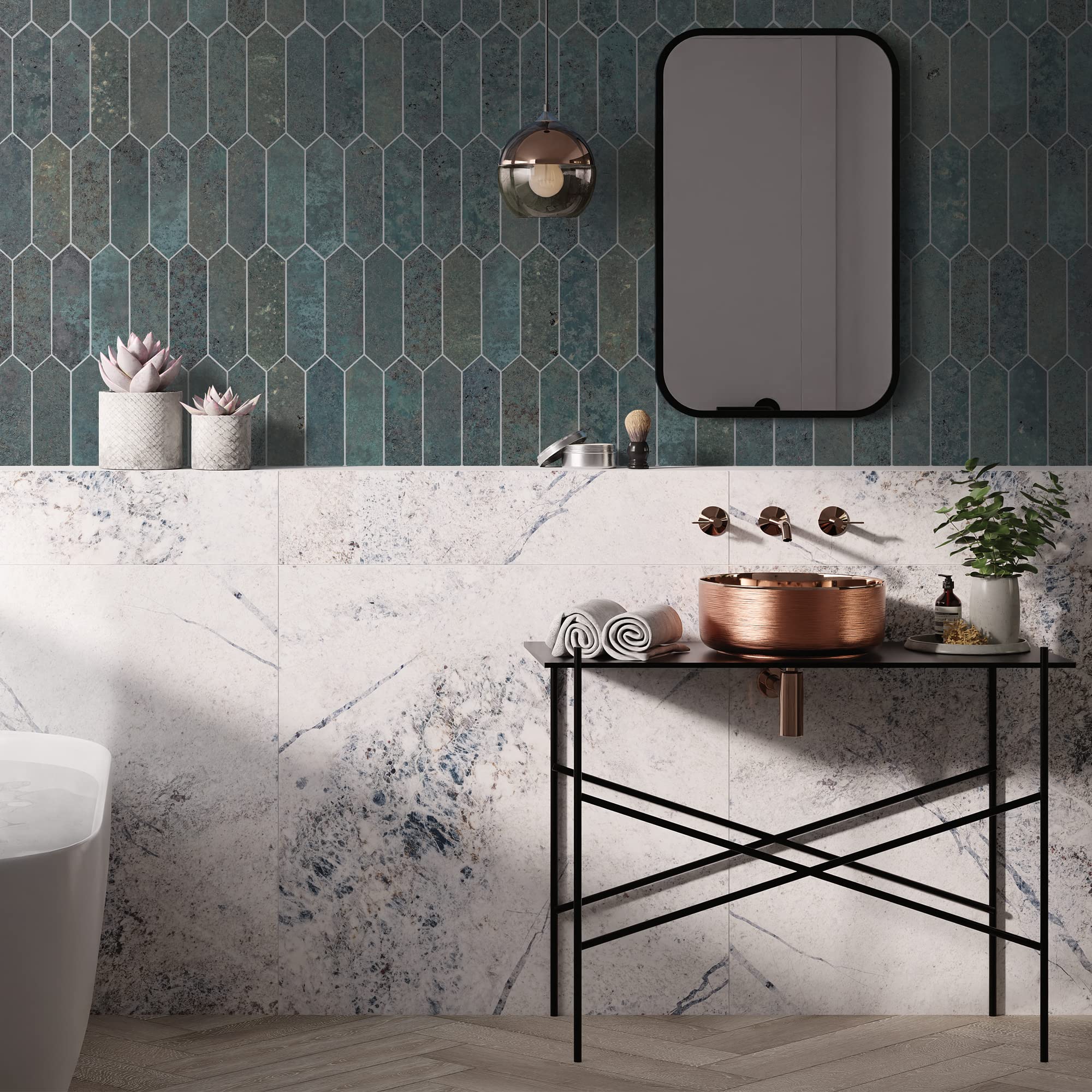 SUNWINGS Backsplash Tile for Kitchen Peel and Stick, Stone Composite Self Adhesive Tiles Faux Marble Pattern Long Hexagon Mosaic Wall Tile for Kitchen, 12 Inch x 11.22 Inch 10 Sheets Green