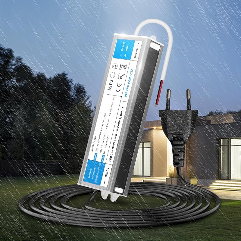 KSIBNW LED Transzformátor 12V 60W 5A IP67 Vízálló Kültéri Tápegység - 230V AC/DC Adapter Kerti Világításhoz, LED Szalaghoz