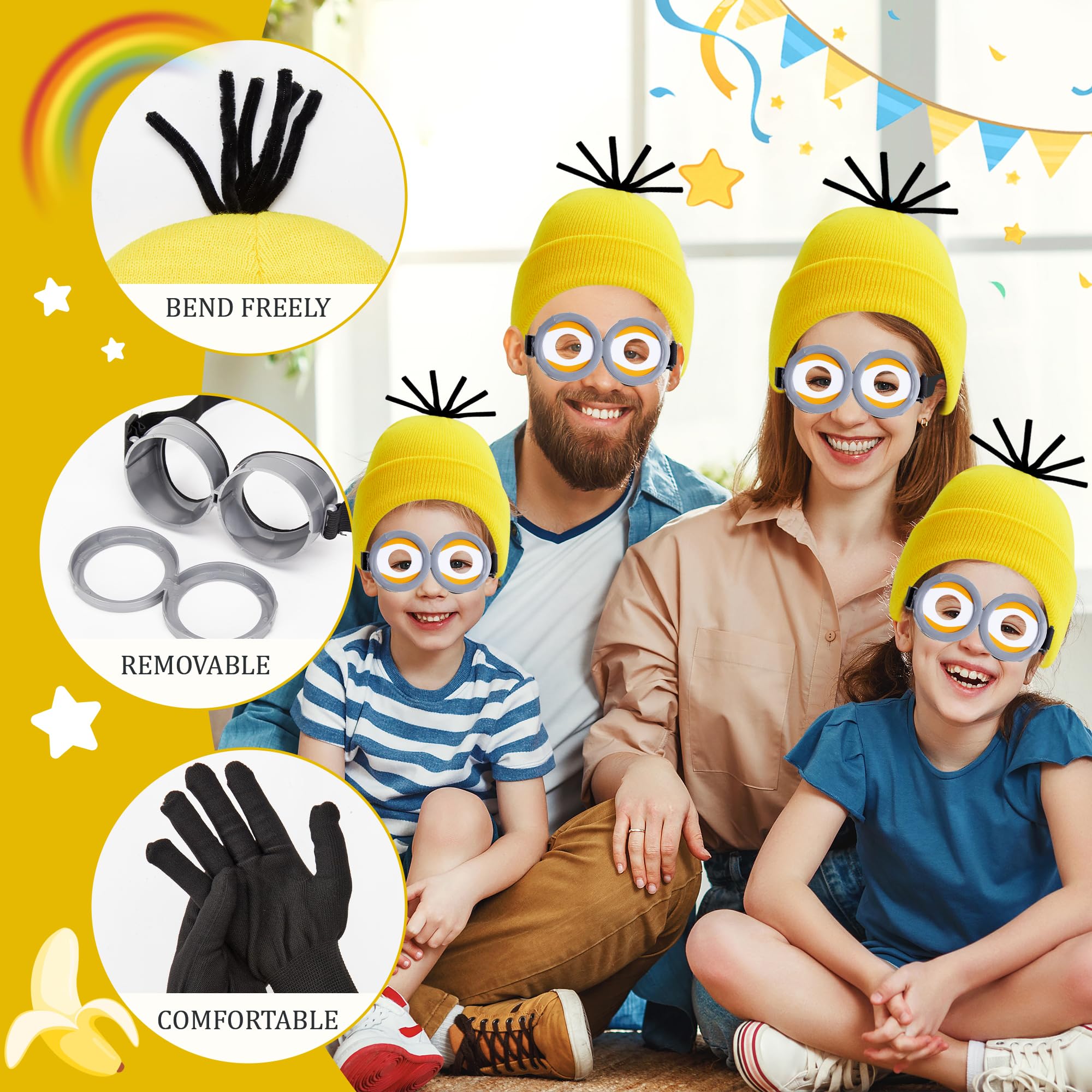 Rilcn Cartoon Character Costume Accessory Set for Adults 6-Piece Fancy Dress for Halloween Cosplay, and Party, Yellow Beanie - Image 4