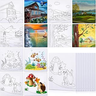 24 Pcs Pre Drawn Outline Canvas 4 x 4 Inch, Pre Drawn Stretched Canvas Painting Canvas Boards First & Last Day of School Paint Party Favor for Kid Student Artist Beginner(24 Pcs)