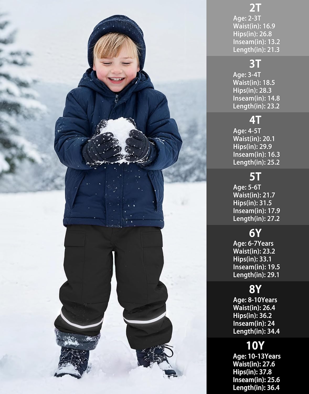 2T/3T/4T/5T Toddler Boys Snow Pants - Kids Girls Fleece Lined Waterproof Winter Warm Ski Rain Pants with Cargo Pockrts - Image 6