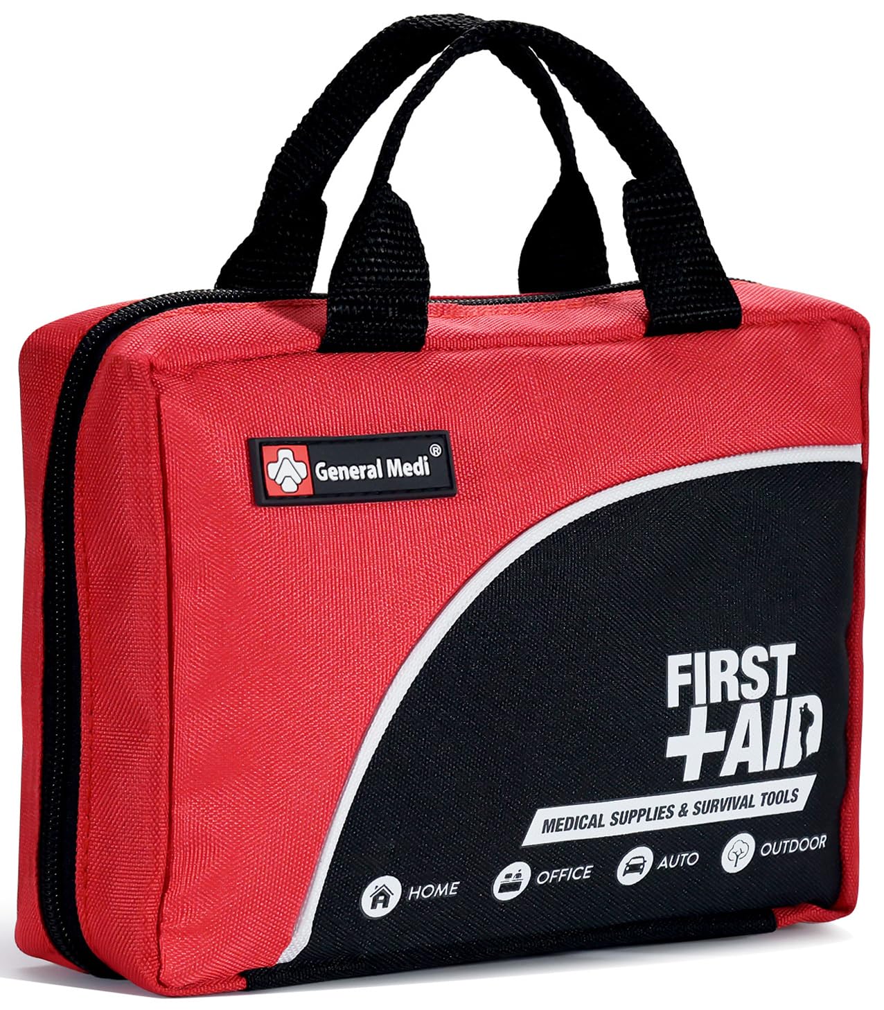 General Medi 160 Piece Premium First Aid Kit Bag - Includes Cold (Ice) Pack, Emergency Blanket for Travel, Home, Office, Car, Camping, Workplace (Red)