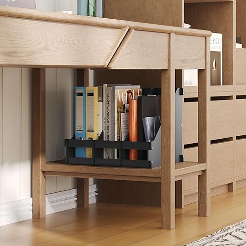 Miniatura 6 de Organizador de bambú para revistas, organizador de archivos de escritorio, 3 compartimentos, divisores verticales de archivos, marcos para archivos,