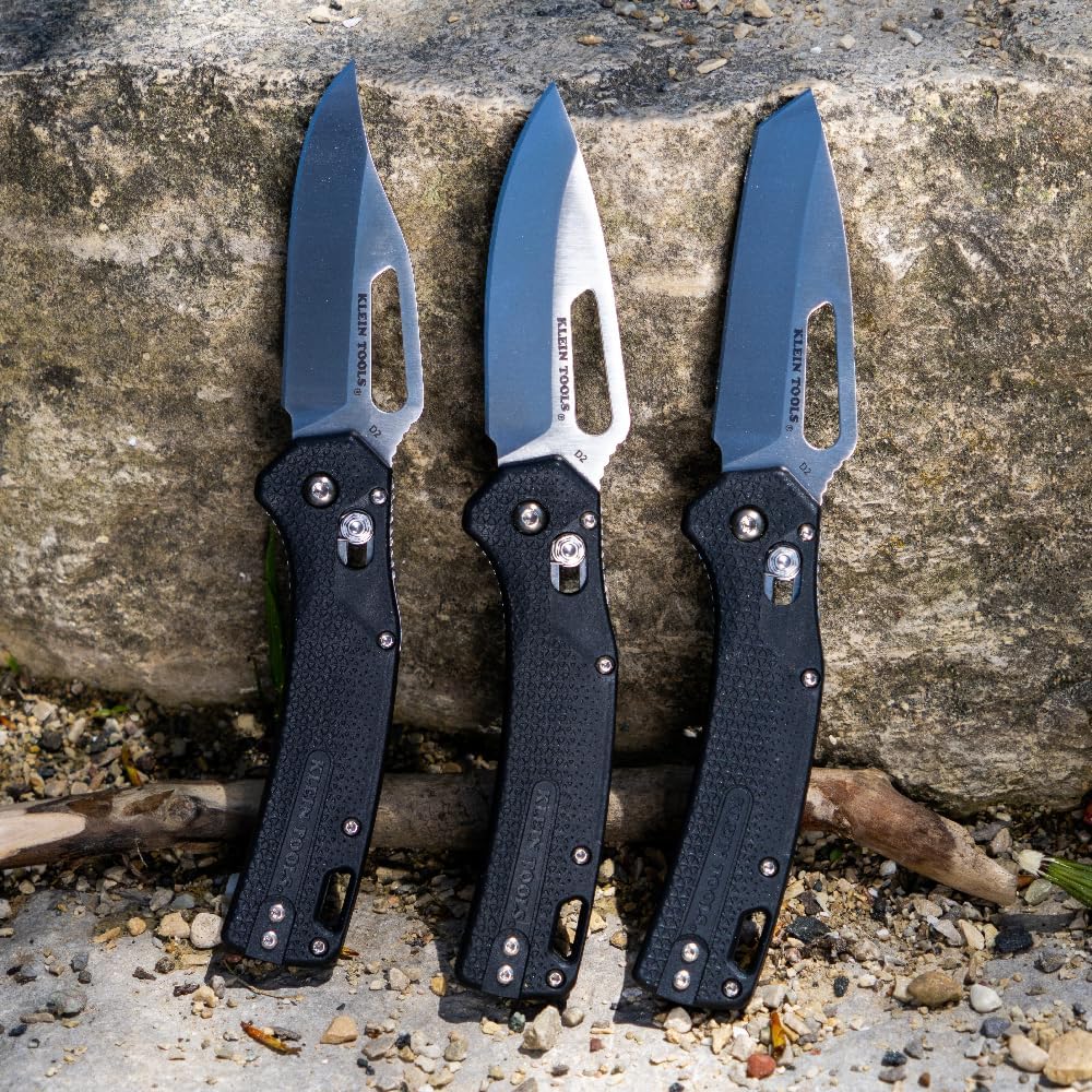 Klein Tools OGK002BKT KTO Resurgence Pocket Knife, D2 Tool Steel, Clip Point Blade, Black Handle, Utility Knife for Hunting, Hiking