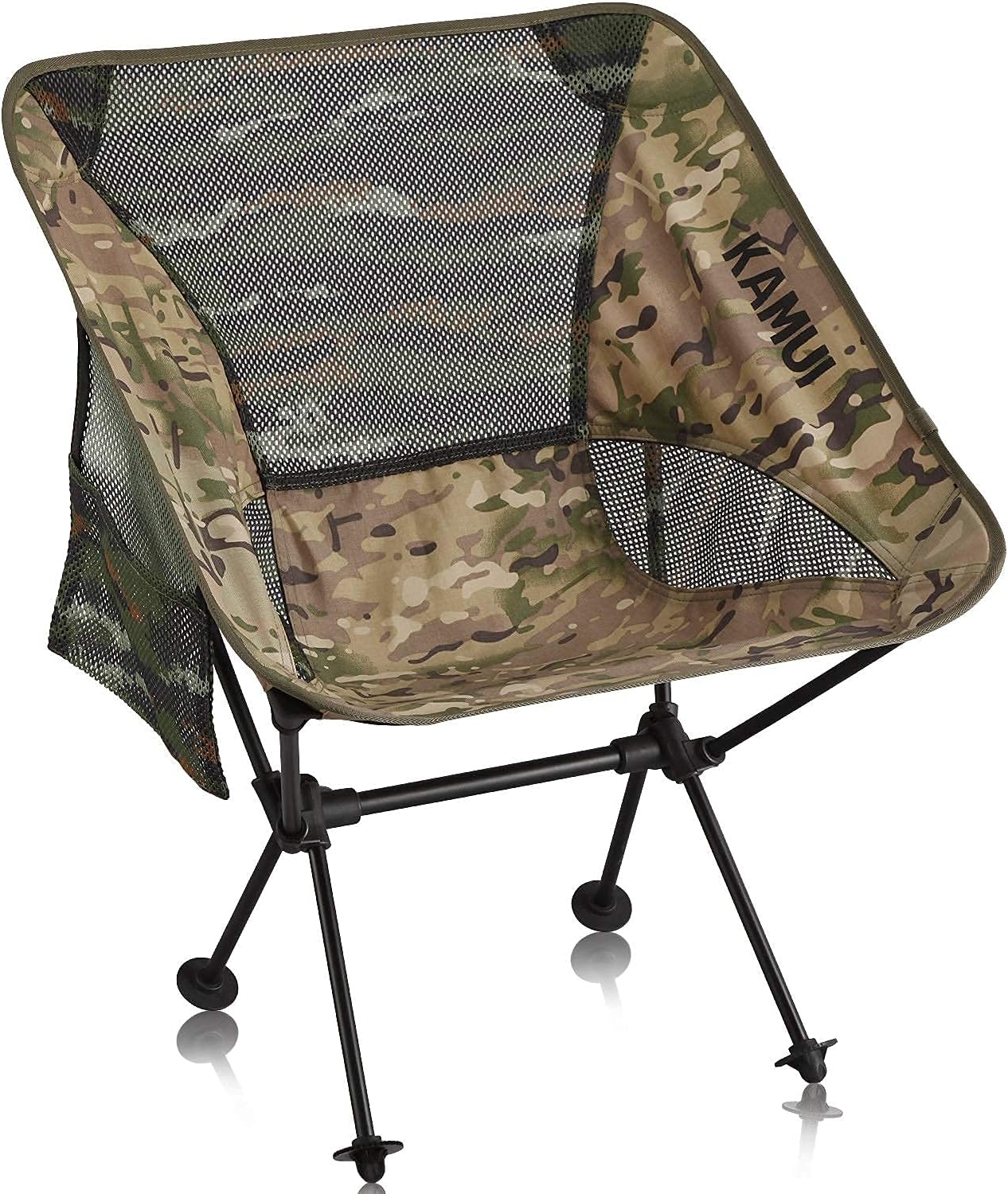 KAMUI Camping Chair Portable Compact Light-Weight Folding with Side Pocket and Larger Feet, Ideal for Beach, Camping, Park, Picnic, Outdoor, Camo