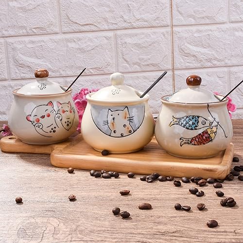 Miniatura 8 de Azucarero de cerámica con tapa y cuchara, azucarero japonés con cuchara y tapa (estilo 3)