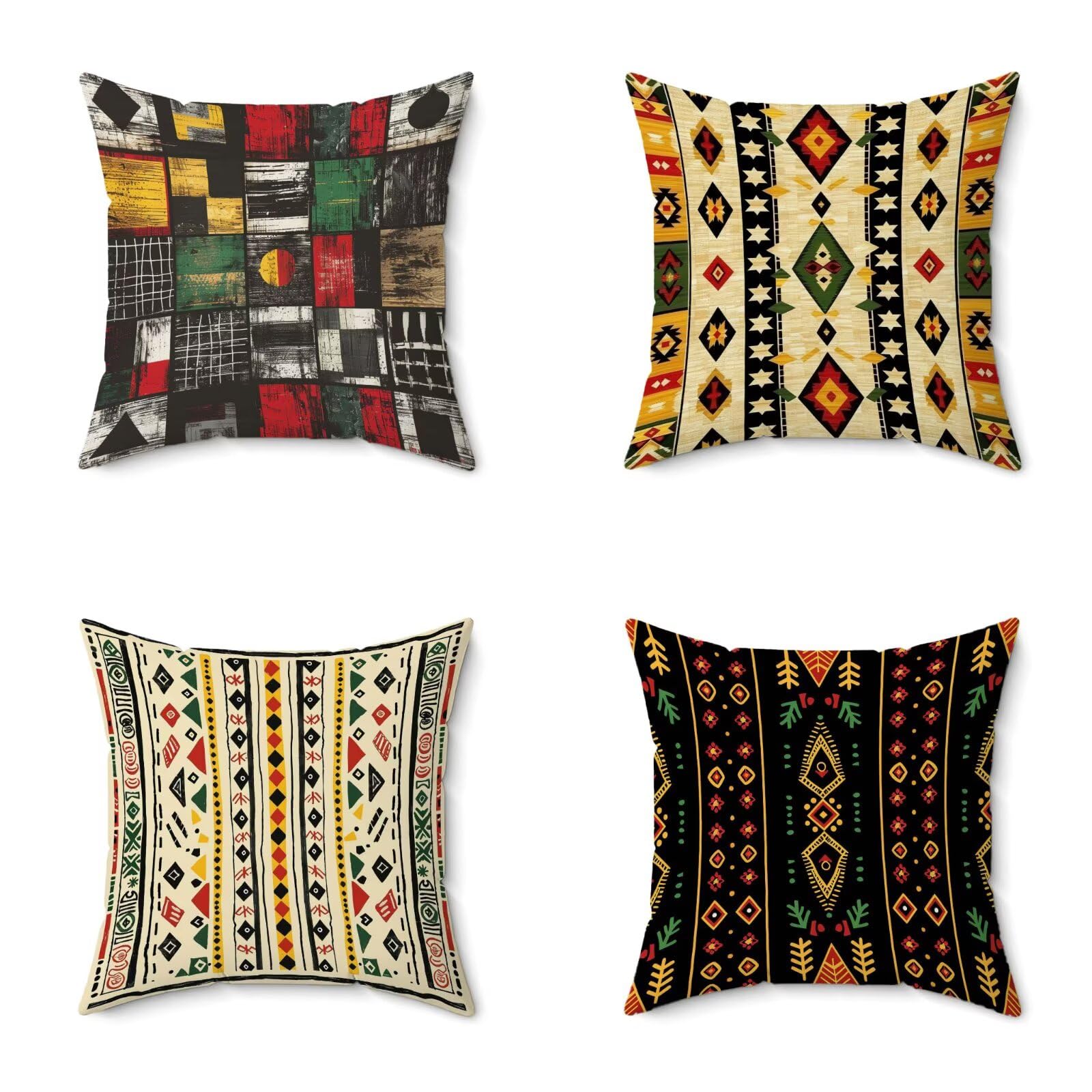 Poduszki na zewnątrz 75 x 75 cm, zestaw 4 beżowych czarnych poszewek na poduszki w stylu boho, wodoodporne, miękkie, kwadratowe, na sofę, do domu, S-7251