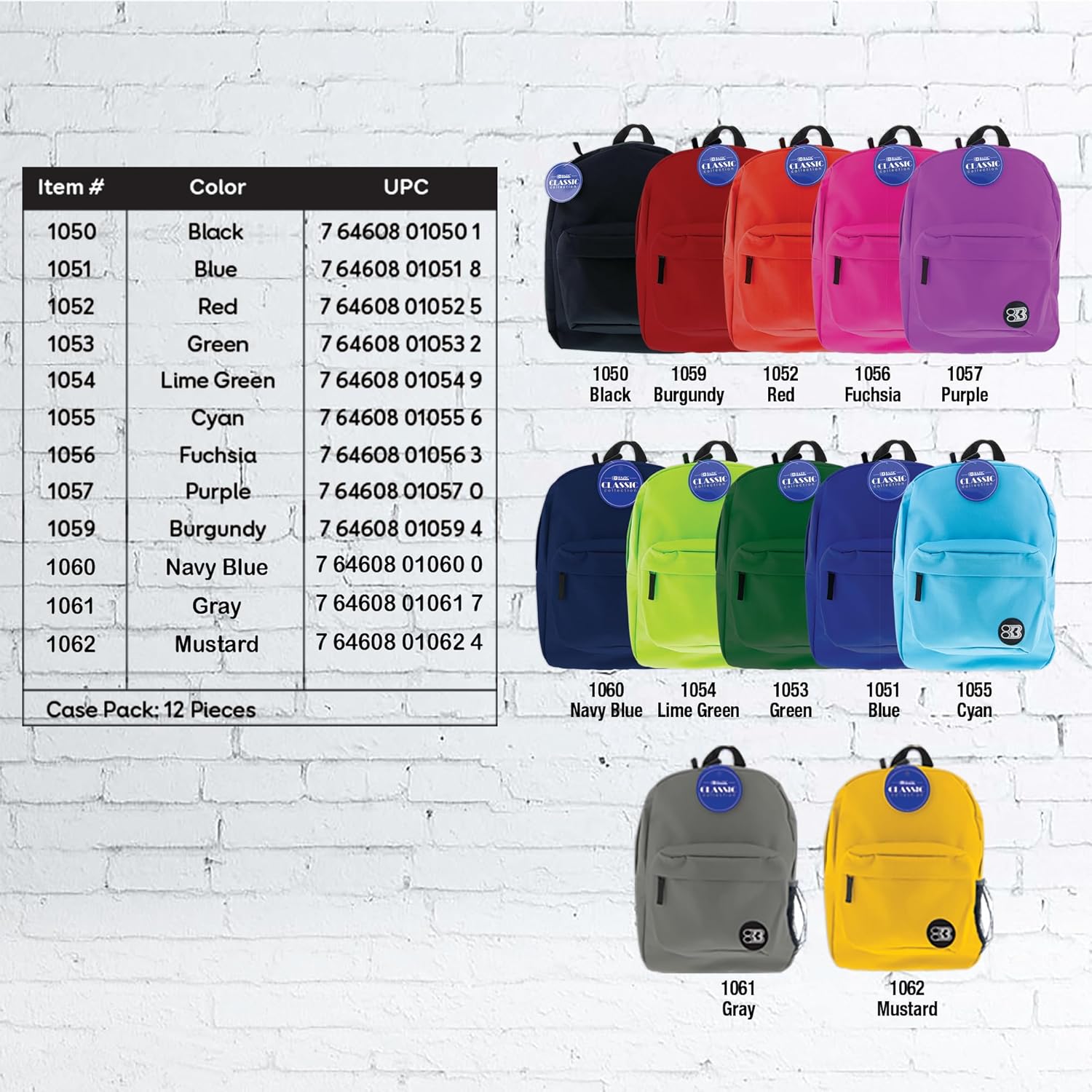 BAZIC PRODUCTS School Backpack 17" Blue, Lightweight School Bag Padded Back & Adjustable Strap for Students, Travel Bag Fit A4 Notebook, 12-Pack