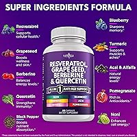 Vista 2 de NEW AGE Resveratrol, berberina, extracto de semilla de uva, quercetina, suplemento de polifenol para mujeres y hombres con extracto de noni