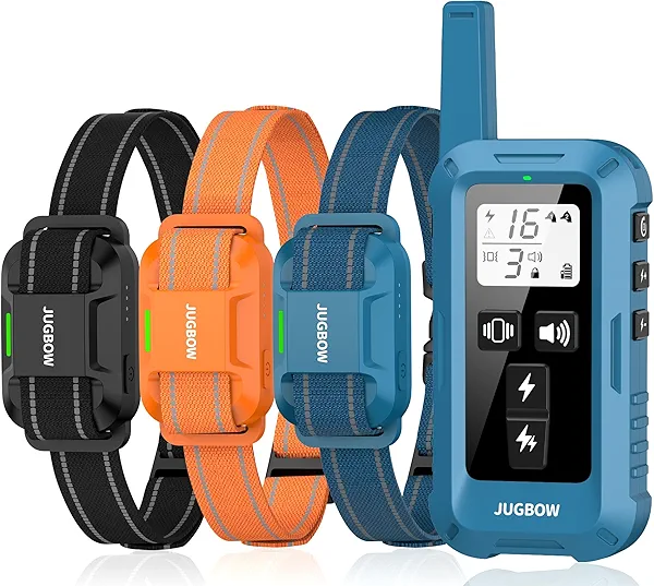 Jugbow Dog Training Collar for 3 Dogs- 4200FT Training Collar with Remote for 5-120 lb Large Medium Small Dogs, Rechargeable Waterproof IPX8 E Collars with Beep Vibration(1-3) Safe Static(0-