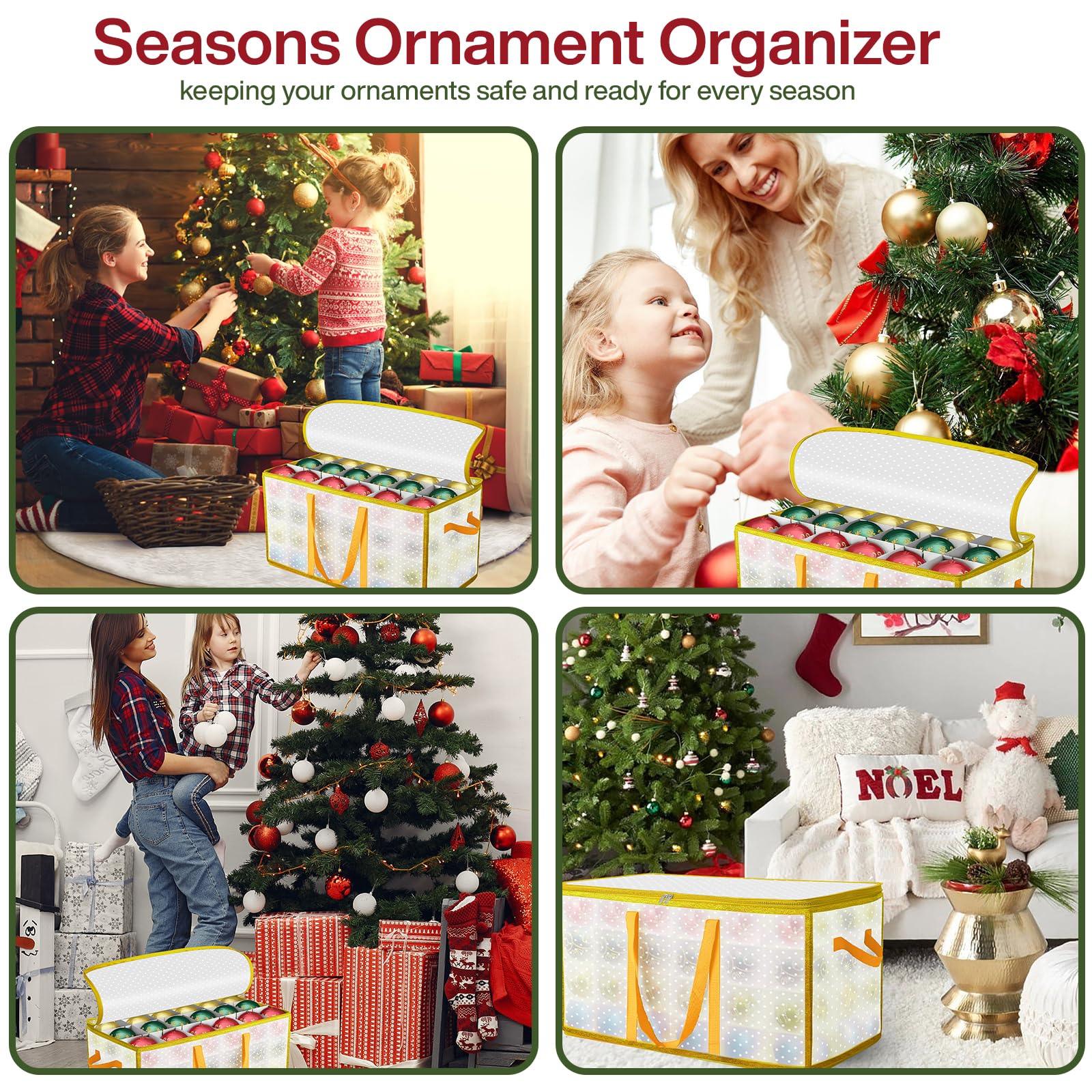 XXL Almacenamiento de Adornos para 128 Bolas Confiable y Resistente Caja de Almacenamiento de Bolas Navideñas Plegables de Adornos y Decoraciones para Árboles de Navidad