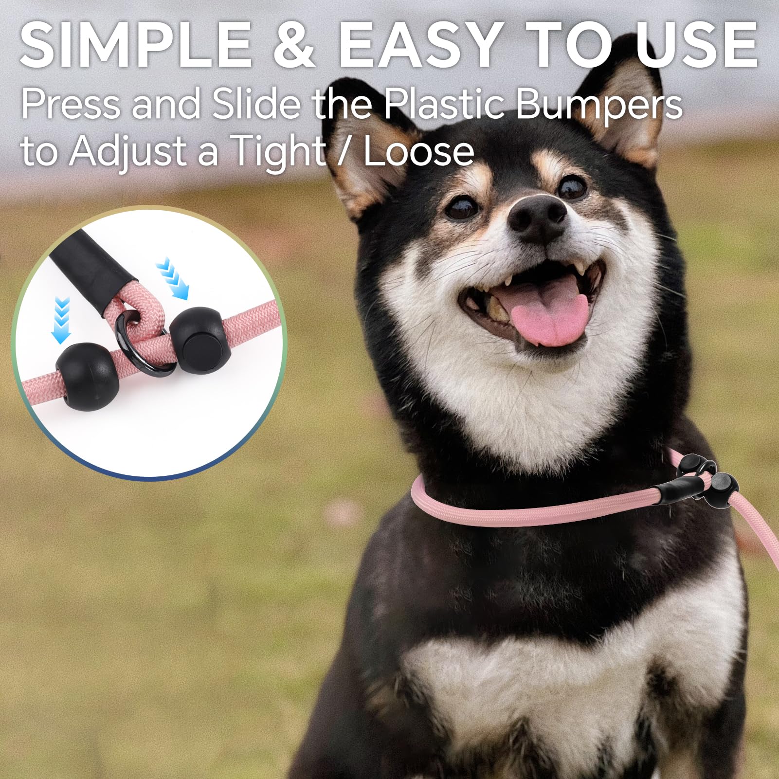 QQPETS Laisse réglable pour chien, mains libres, pour promener le chien, laisse de dressage réfléchissante avec pivot à 360° anti-nœuds, longueur de 1,2 à 2,1 m pour toutes les races