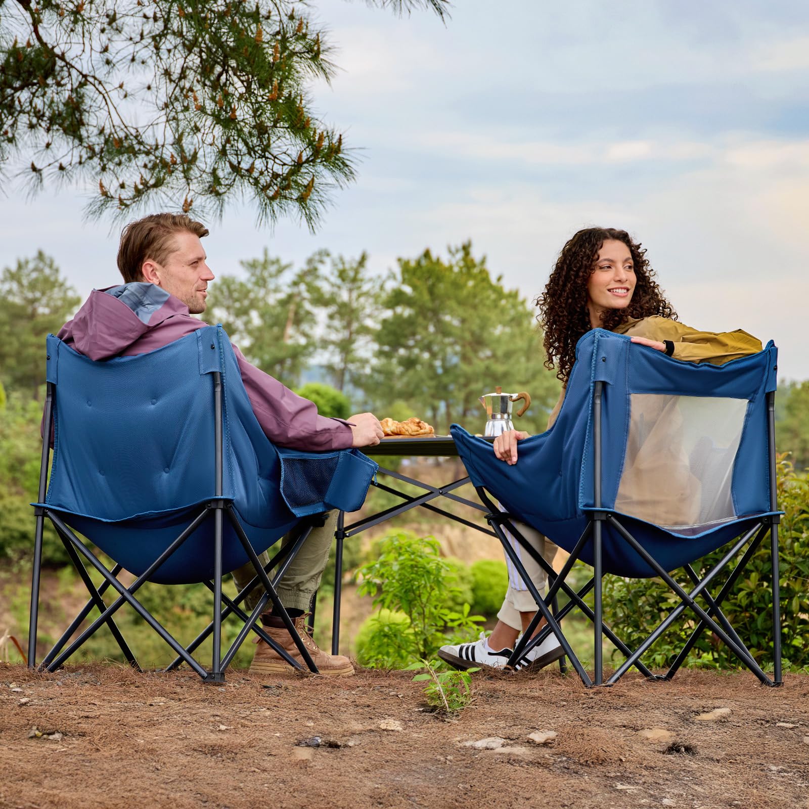 Portal Campingstuhl Faltbar Klappstuhl Camping Klappbar Super Weich 150kg Belastbar Faltbarer Angelstuhl XXL Dick Gepolstert mit Armlehnen Outdoorstuhl Schwarz