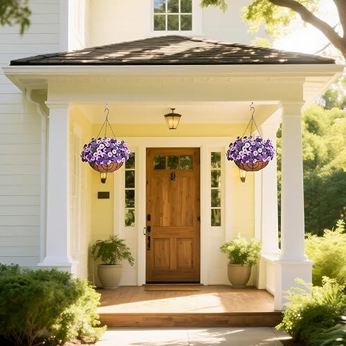 Miniatura 3 de Homsunny Flores colgantes artificiales en canasta, flor de seda con centros de mesa de maceta de 12 pulgadas, plantas colgantes falsas con forro de