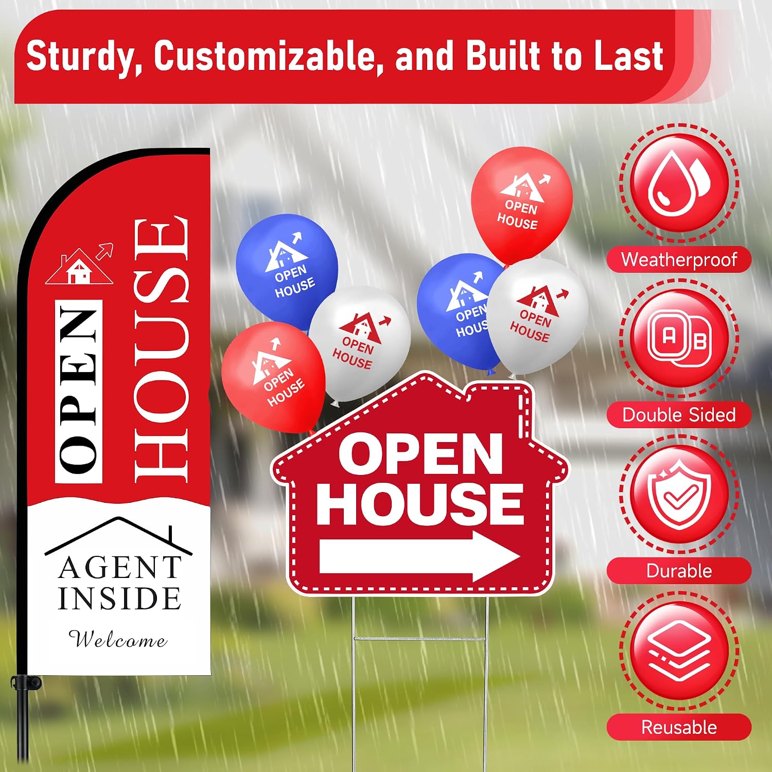 94pc Open House Kit: 16 Signs, 2 Markers, 2 Flags, 60 Balloons for Sales Events