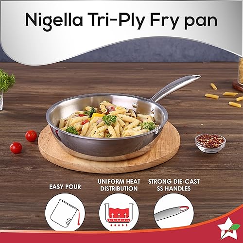 Miniatura 6 de Wonderchef Nigella - Sartén de tres capas de acero inoxidable de 9.4 in, 2 litros, 0.102 in de grosor con base de inducción, compatible con todas