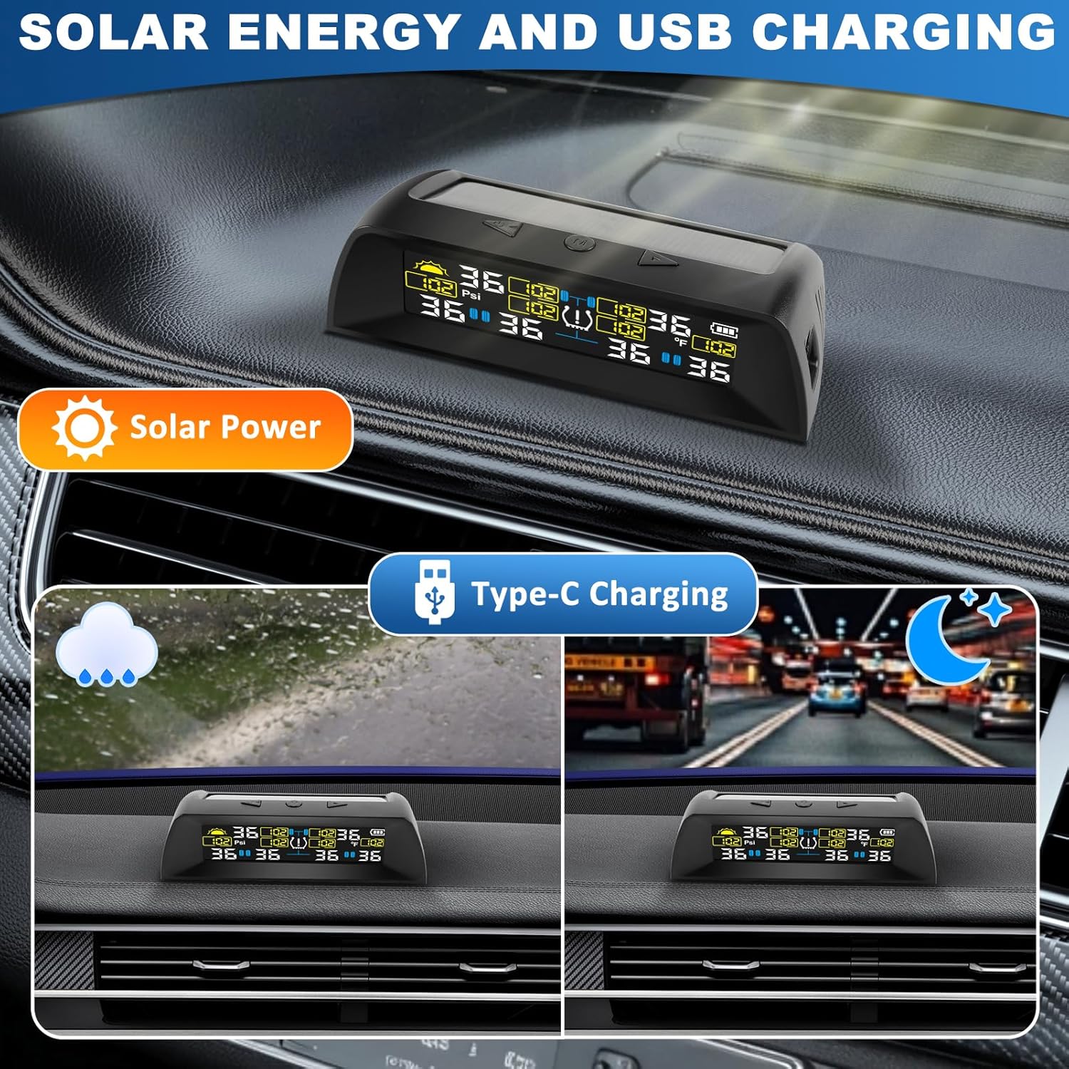 Trailer Tire Pressure Monitoring System, Solar-Powered Tire Pressure Monitor for RV, TPMS with 6 Sensors & 6 Alarm Modes, Auto On/Off, Real-Time Pressure & Temp Monitor for RV/Truck/Trailer(0-144 PSI)