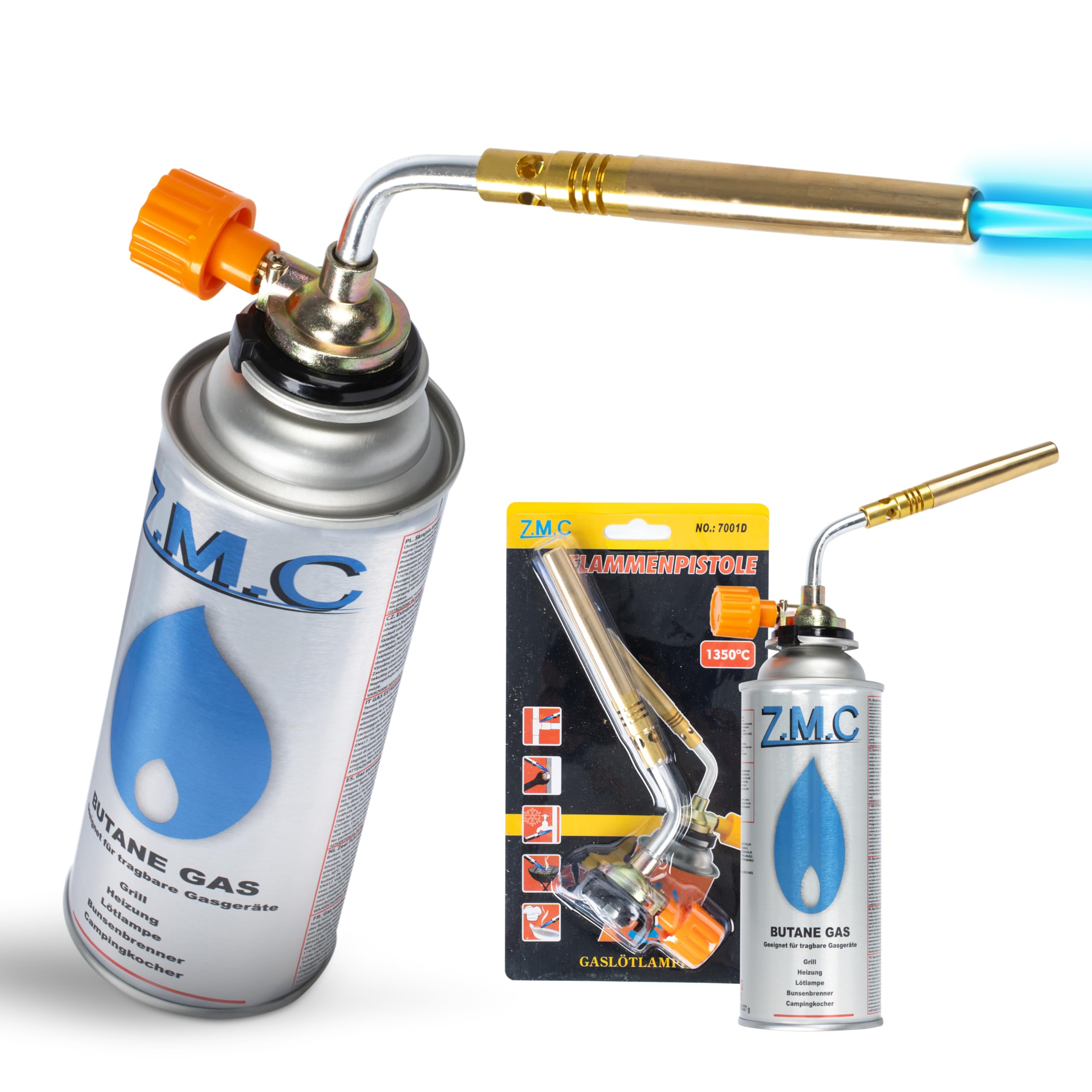 Z.M.C BUSTINAFLAME Gasbrenner 1,65 kW, cannello ossidrico fino a 1371 °C, cannello per saldatura becco Bunsen con fiamma regolabile, dispositivo antifiamma lampada saldatrice ideale per officina