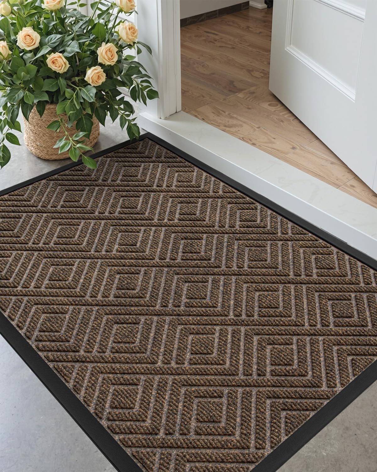 Paillasson d'entrée en caoutchouc tapis de sol extérieur et intérieur grand format DEXI marron