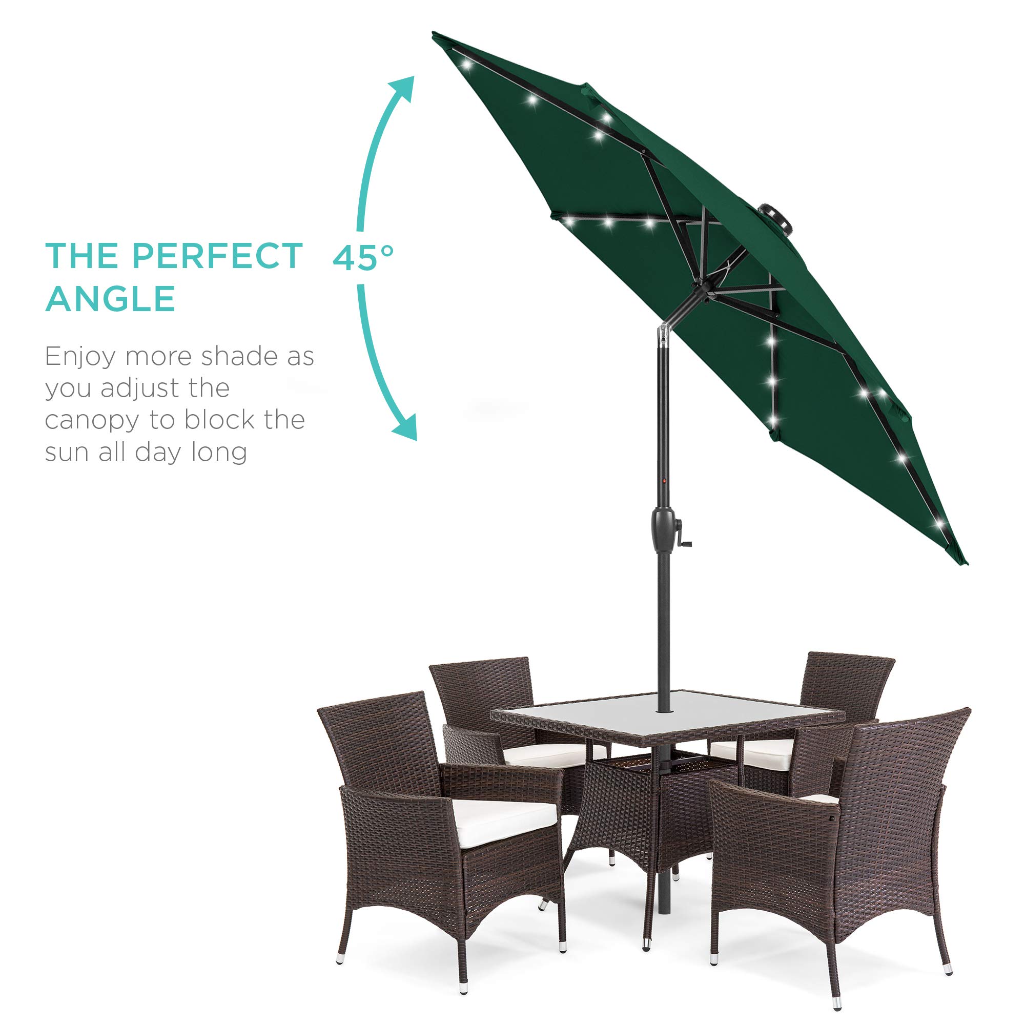 Best Choice Products 7.5ft Outdoor Solar Market Table Patio Umbrella for Deck, Pool w/Tilt, Crank, LED Lights - Green