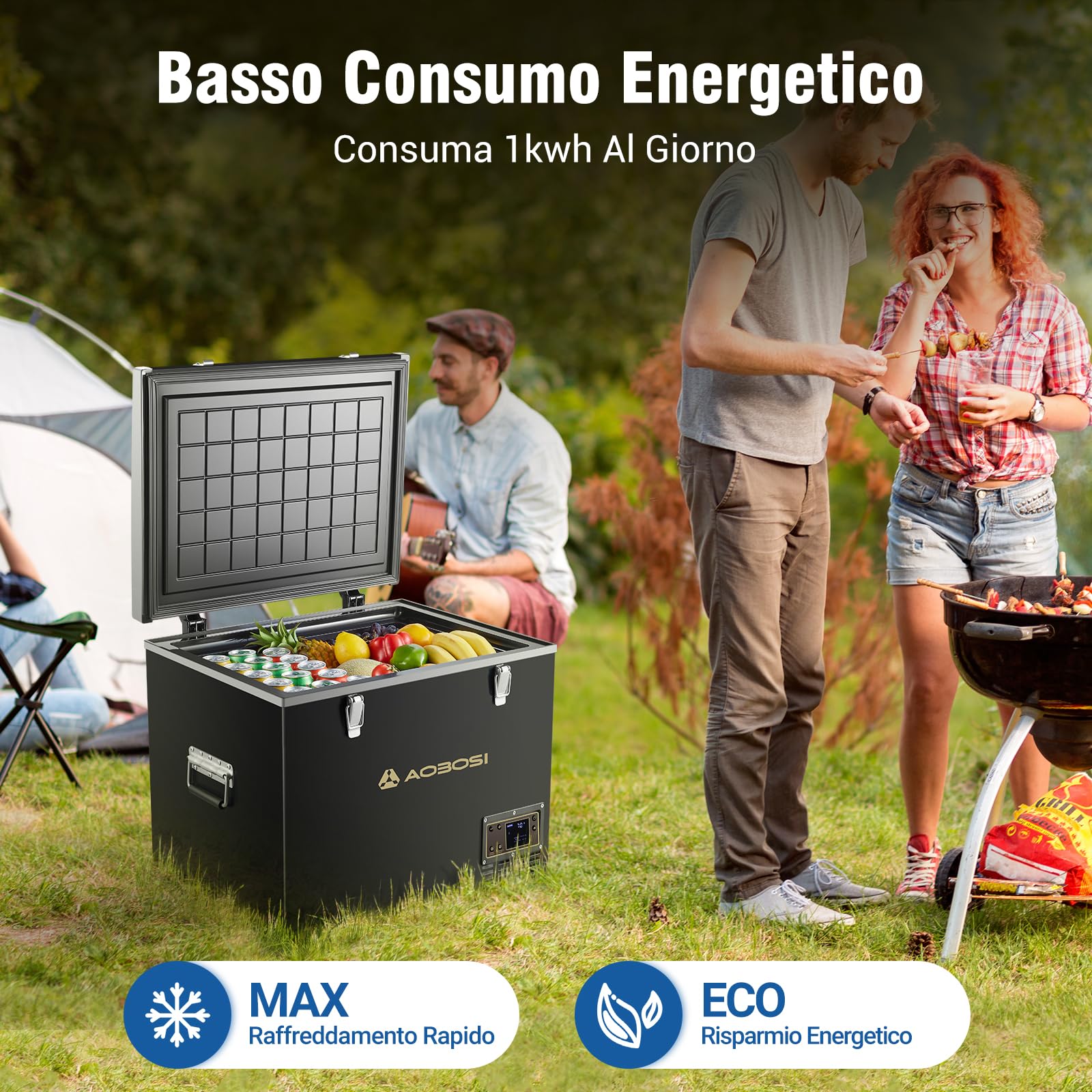 AAOBOSI Frigo Portatile 60L,Frigo da Campeggio Controllo APP,Frigo Per Auto -20 ℃ a 20℃, 12/24V DC e 100/240V AC Frigorifero Portatile Per Auto, Camion, Camper, Barca e Presa Di Corrente