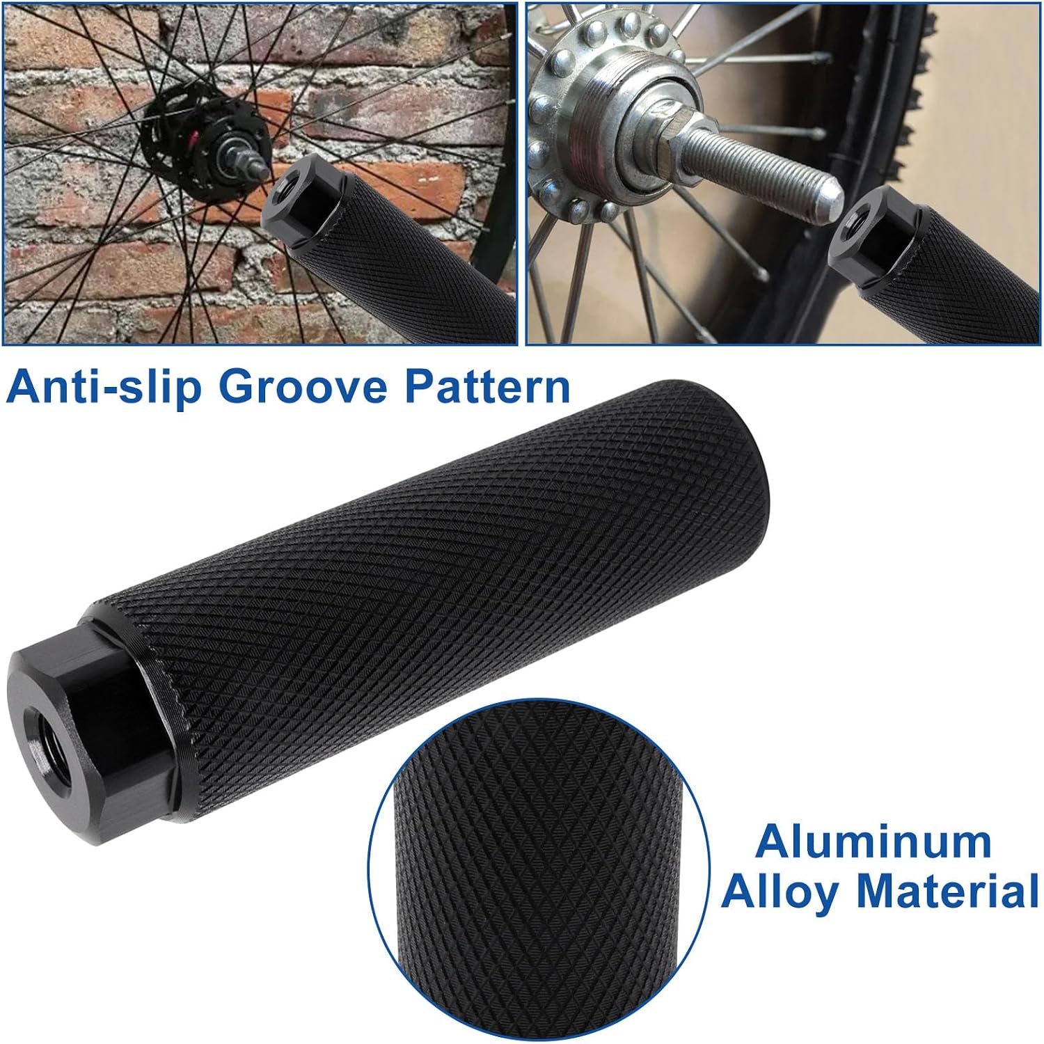 Bike Pegs for 3/8 inch Axles, Aluminum Alloy Anti-Skid Lead Foot Bicycle Pegs BMX Pegs for Mountain Bike Cycling Rear Stunt Pegs