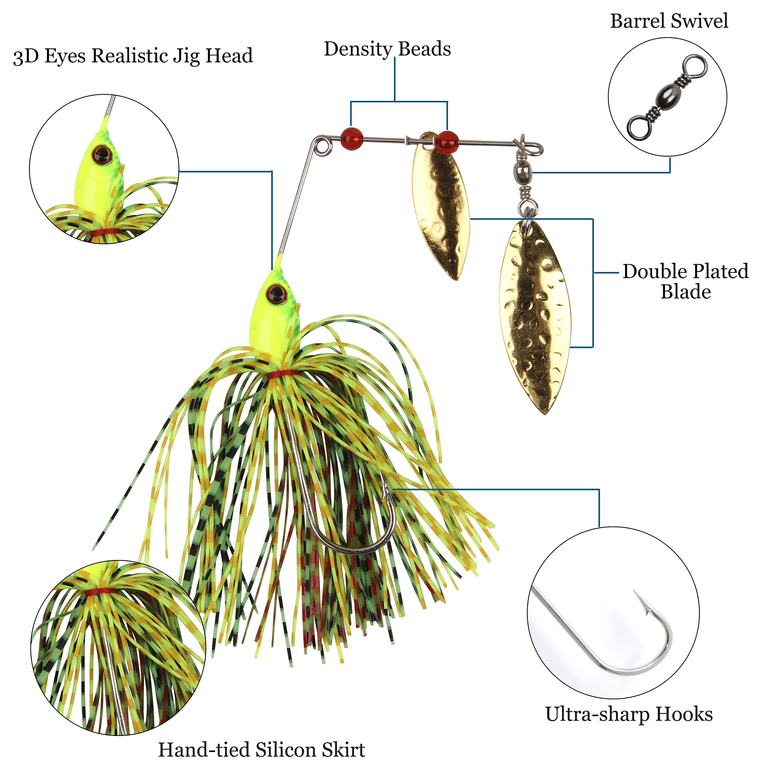 Spinner Baits Fishing Lures Bass Fishing Bait Hard Spinner Lure Multicolor Buzzbait Swimbait Jig Lure Spinnerbait for Bass Trout Salmon Pike 6/12pcs