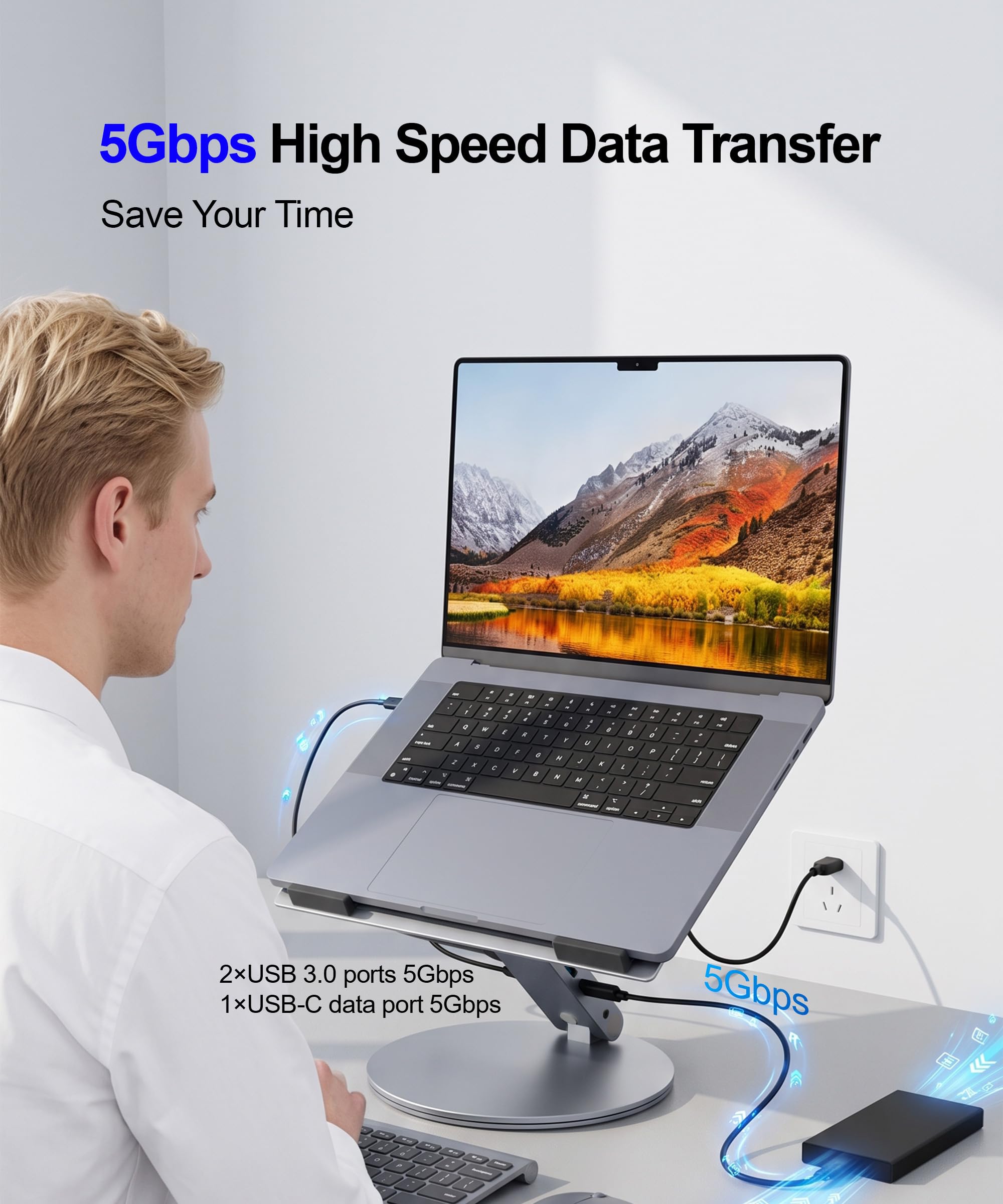 YICOSUN Supporto da scrivania per computer portatile, girevole a 360° e regolabile in altezza, ergonomico con prese d'aria di raffreddamento in alluminio, per MacBook, Dell, Lenovo da 10 a 16 pollici