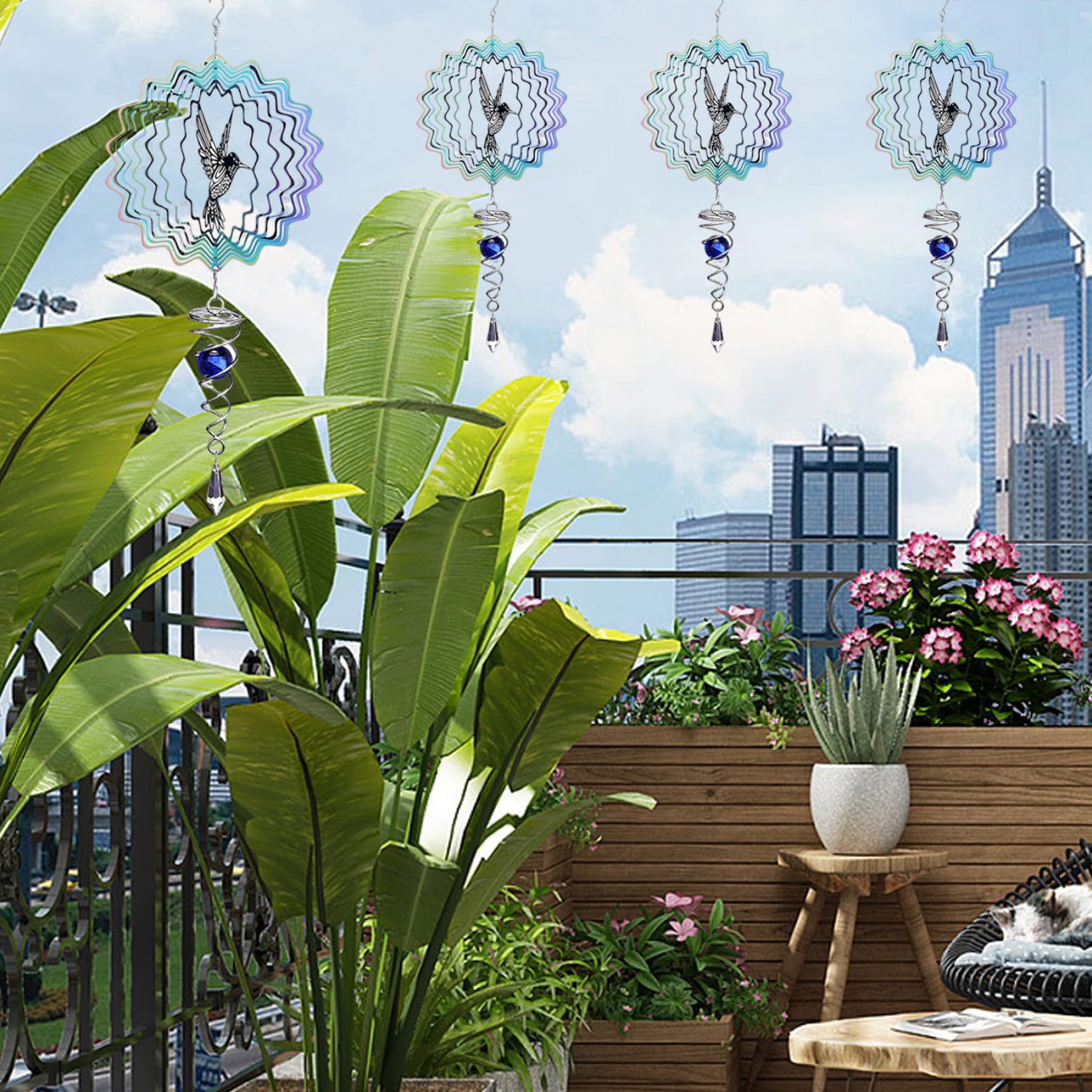 Giradores de Viento de 6 Pulgadas para hilanderos de Viento Colgantes de jardín Metal Chimes 3D con Cola Espiral de Bola para decoración de Arte de jardín al Aire Libre colibrí.